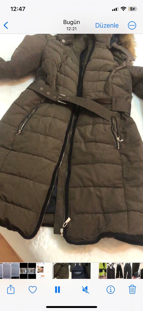 Kemerli Haki Kadın Kışlık Mont - Görsel 2