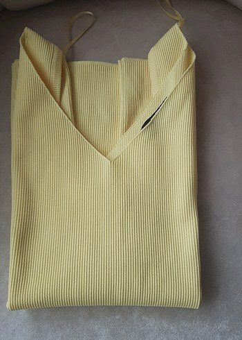 Sarı V Yaka Mini Düğmeli Triko - Görsel 3