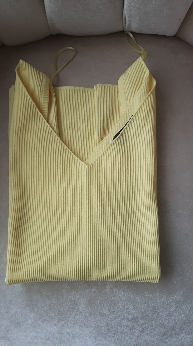 Sarı V Yaka Mini Düğmeli Triko - Görsel 3