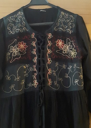 siyah etnik desenli elbise - Görsel 3