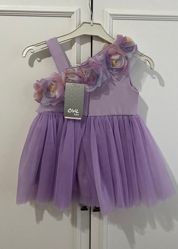 Mor Çiçekli Kız Çocuk Abiye Elbise - Görsel 2