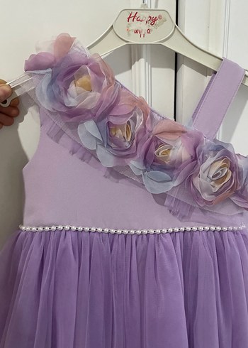 Mor Çiçekli Kız Çocuk Abiye Elbise - Görsel 3