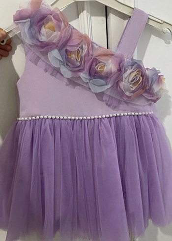 Mor Çiçekli Kız Çocuk Abiye Elbise - Görsel 4