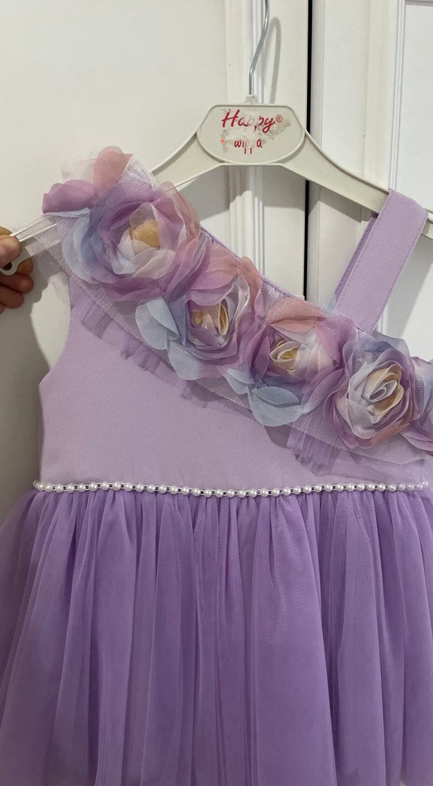 Mor Çiçekli Kız Çocuk Abiye Elbise - Görsel 3