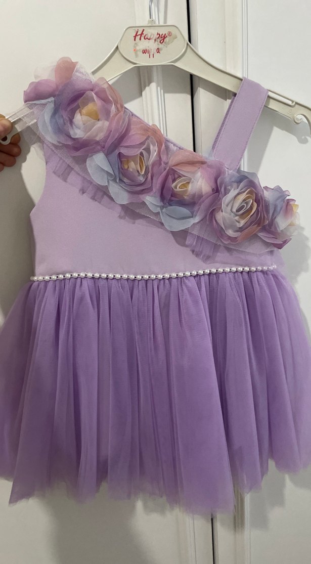 Mor Çiçekli Kız Çocuk Abiye Elbise - Görsel 4
