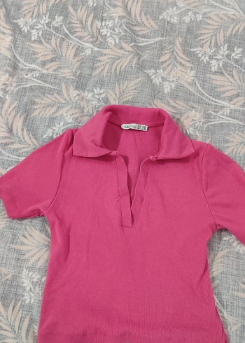 Diğer Pembe kısa Kollu Polo Yaka Kız Tişörtü
