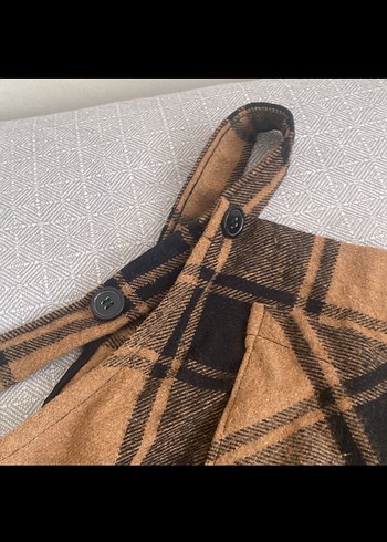 Kahverengi Kareli Askılı Mini Elbise - Görsel 2