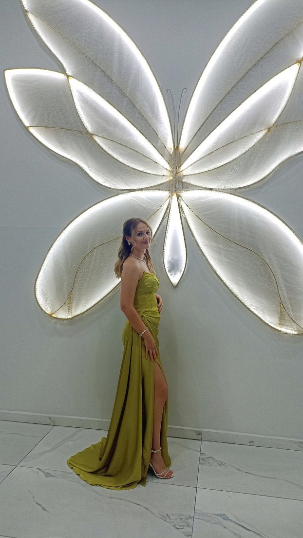 kenzel yeşil Drapeli Uzun Abiye Elbise - Görsel 3