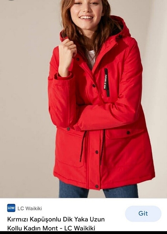 Kırmızı içi kürklü mont kaban - Görsel 2