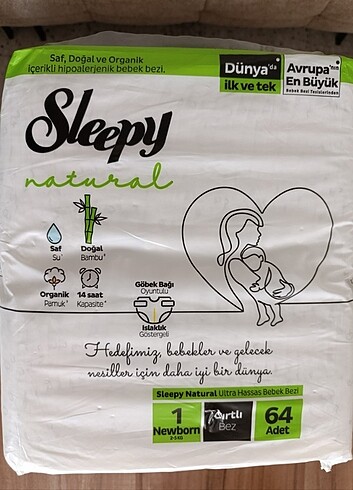 Sleepy Natural 1 Numara 64lü Bebek Bezi Açılmamış 3 Paket
