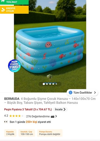 Bermuda 4 Boğumlu Şişme Çocuk Havuzu - Büyük Boy