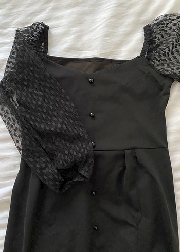 s Beden Düğmeli Siyah Gotik Midi Elbise