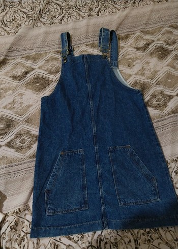 Mavi Kot Midi Askılı Tulum Elbise - Görsel 2