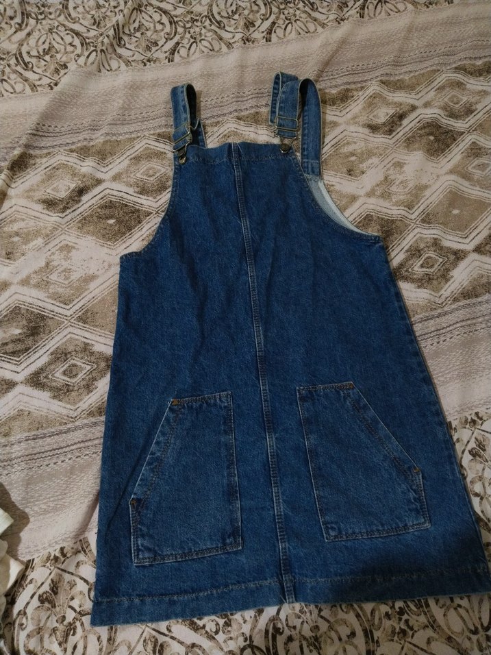 Mavi Kot Midi Askılı Tulum Elbise - Görsel 2