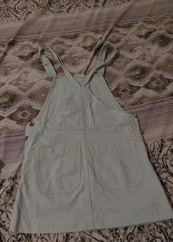 Kadın Bej Keten Askılı Midi Salopet Elbise - Görsel 3