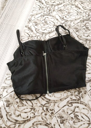 Siyah Deri Goth Strappy Büstiyer Korse - Görsel 2
