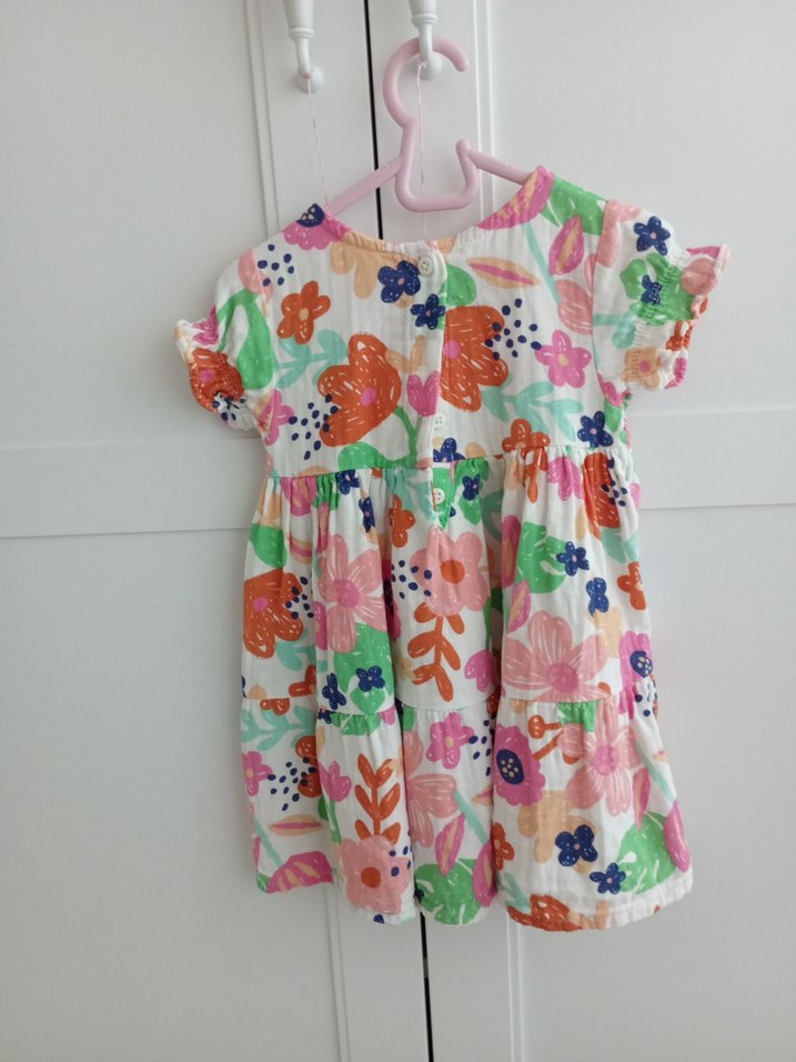 Renkli Çiçek Desenli Kız Çocuk Elbise - Görsel 2