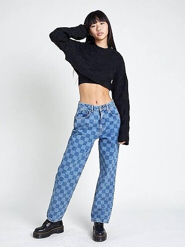 ragged damalı jean