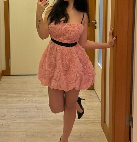 Zara çiçek dokulu mini pembe elbise