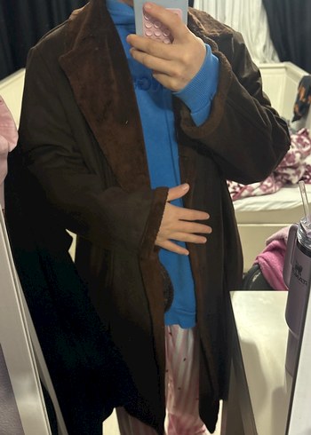 Vintage Kahverengi Süet Midi Kadın Kaban - Görsel 6