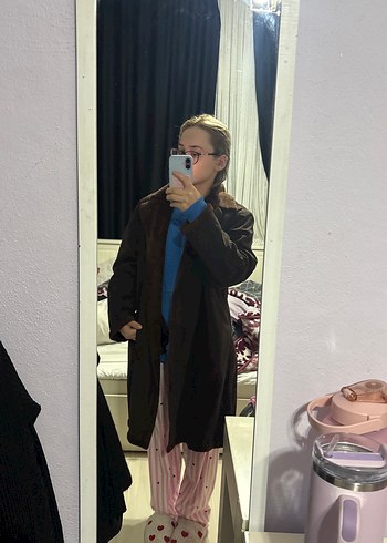 Vintage Kahverengi Süet Midi Kadın Kaban - Görsel 5