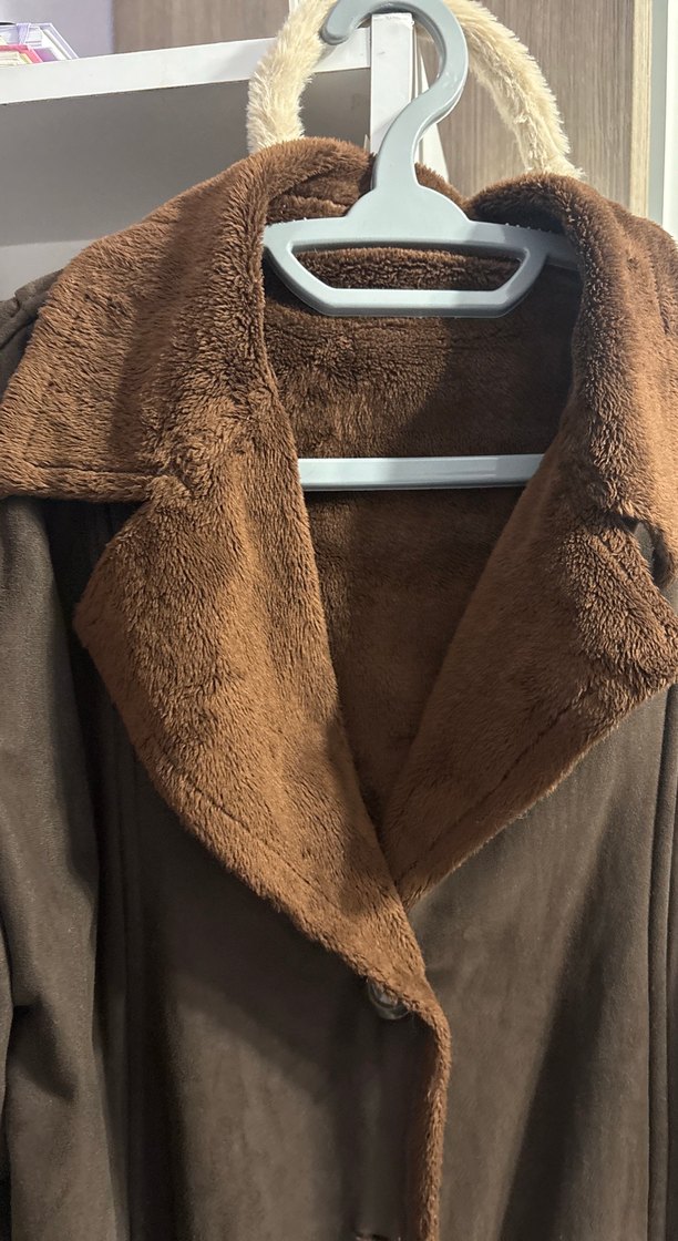 Vintage Kahverengi Süet Midi Kadın Kaban - Görsel 2