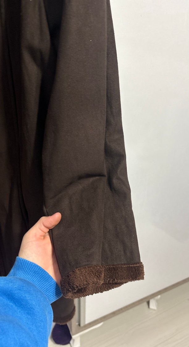 Vintage Kahverengi Süet Midi Kadın Kaban - Görsel 3