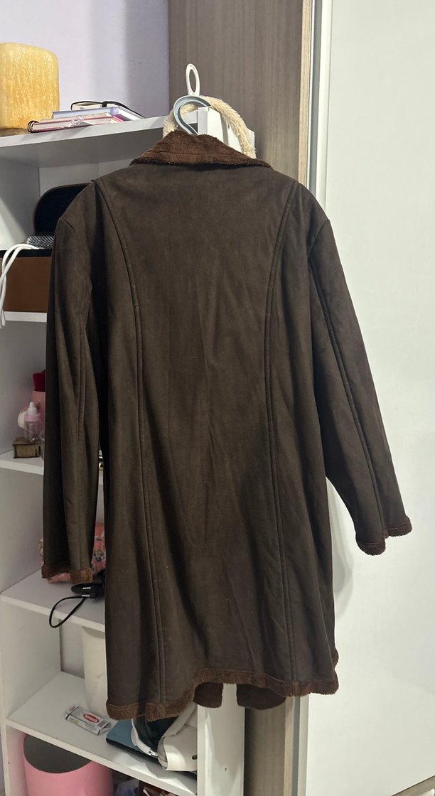 Vintage Kahverengi Süet Midi Kadın Kaban - Görsel 4