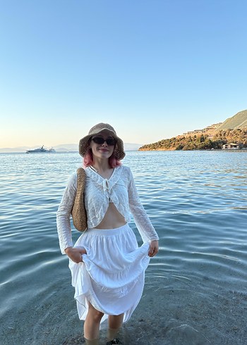 Dantel Detaylı Beyaz Bohem Kadın hırka - Görsel 3