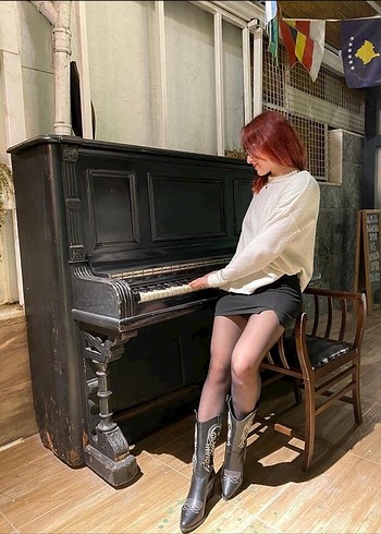 Nakışlı Siyah Deri Dizüstü Bot kovboy çizmesi - Görsel 4