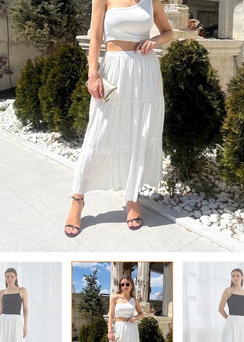 Beyaz Midi Pamuklu Salaş Etek - Görsel 2