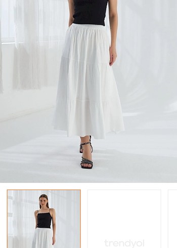 Beyaz Midi Pamuklu Salaş Etek - Görsel 3
