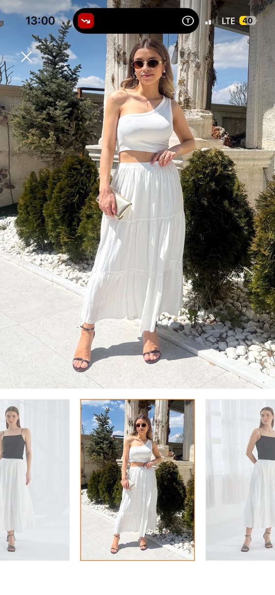 Beyaz Midi Pamuklu Salaş Etek - Görsel 2