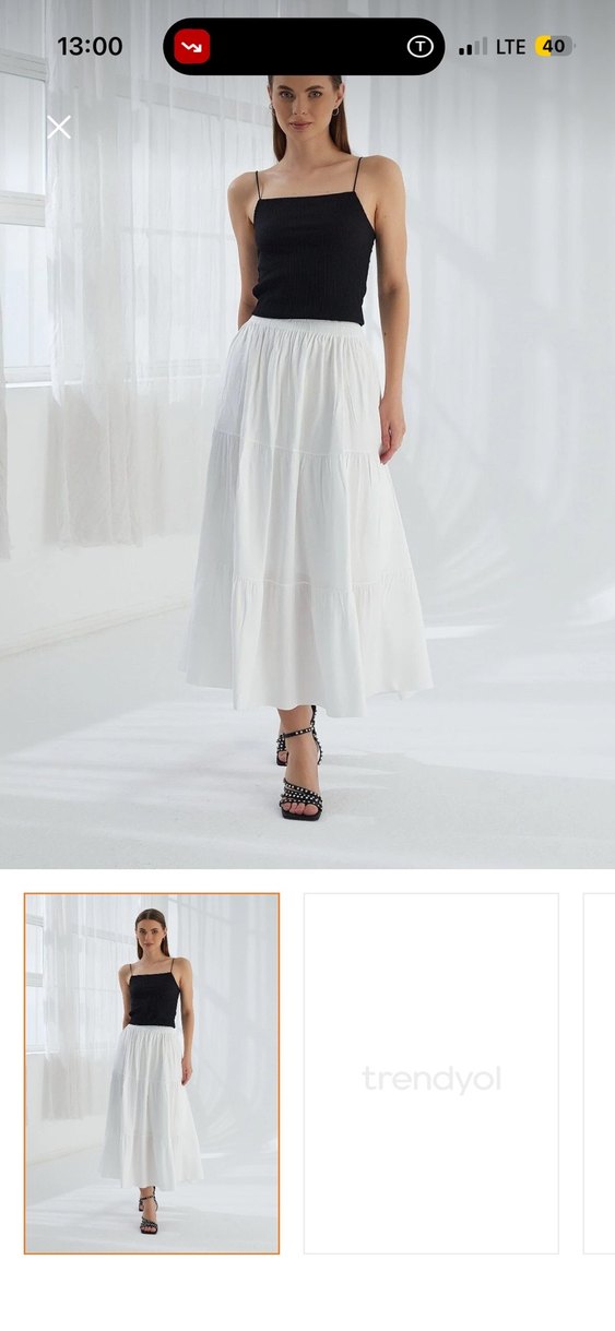 Beyaz Midi Pamuklu Salaş Etek - Görsel 3