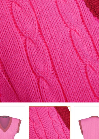 Pembe V Yaka Örgü Kadın Süveter - Görsel 3