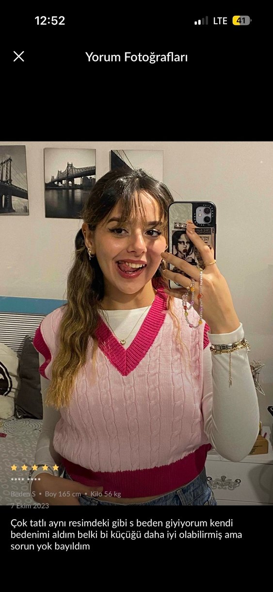 Pembe V Yaka Örgü Kadın Süveter - Görsel 4