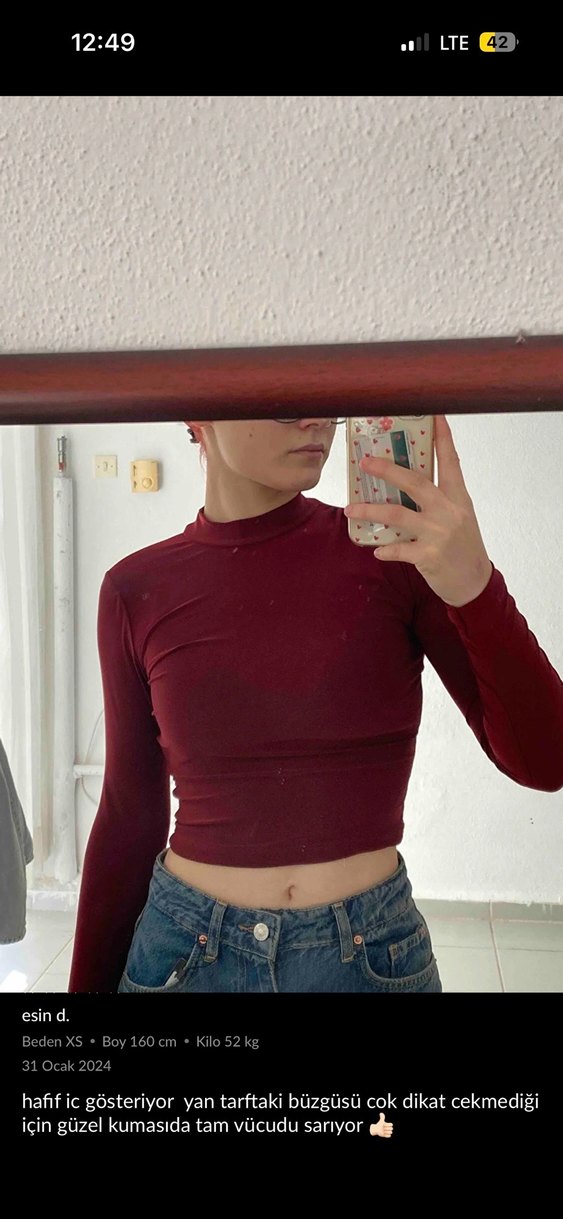 Kadın Kırmızı Uzun Kollu İnce Bluz - Görsel 3