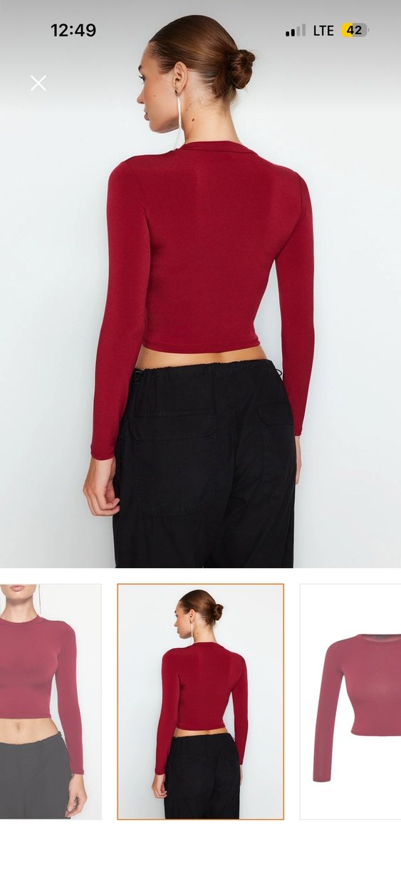 Kadın Kırmızı Uzun Kollu İnce Bluz - Görsel 2