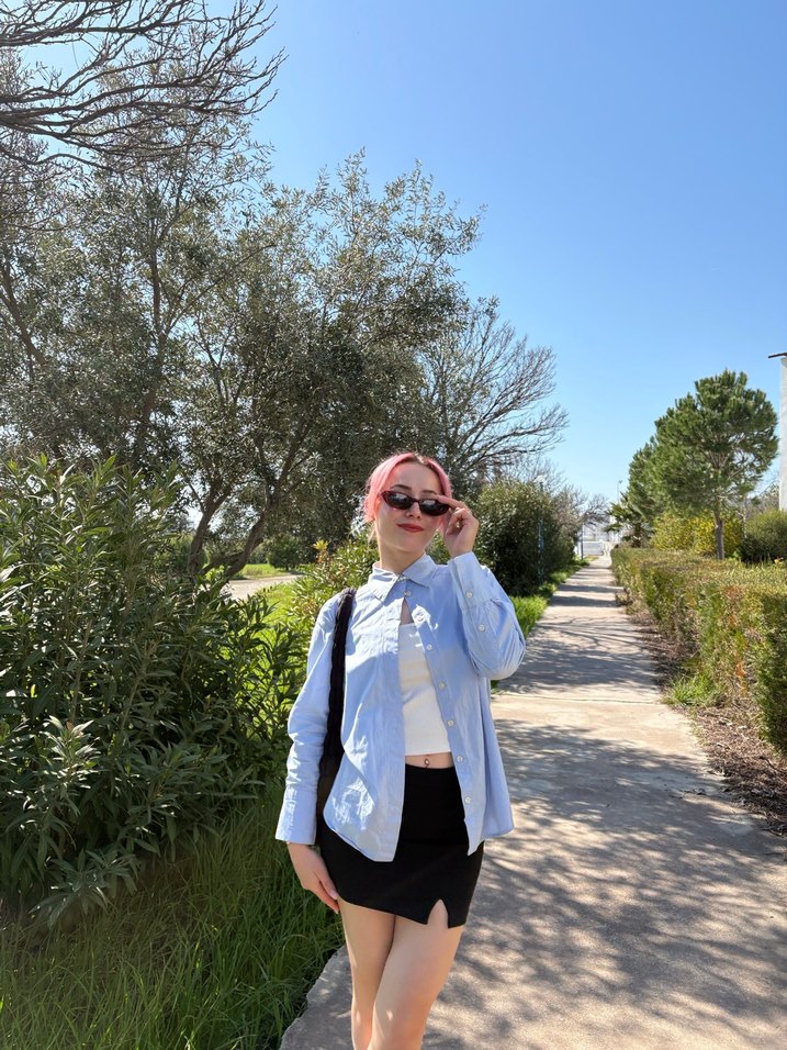 Mavi gömlek sade - Görsel 3