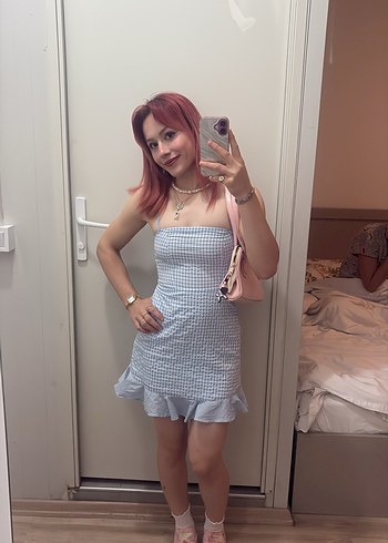 Askılı, midi elbise kareli - Görsel 2