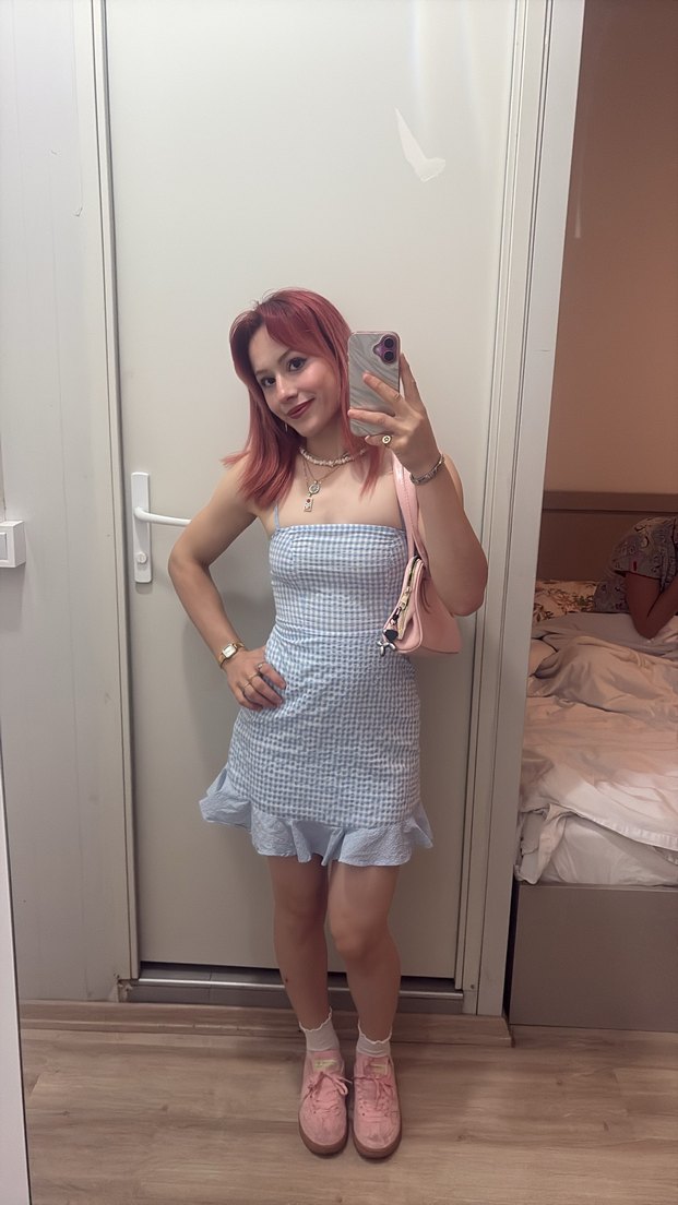 Askılı,  midi elbise kareli - Görsel 2