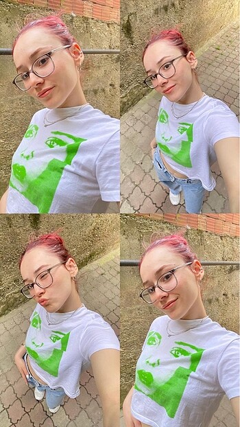 Yüz desenli crop tshirt