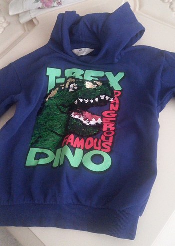 Kapüşonlu Erkek Çocuk Dinozor Baskılı Sweatshirt. hm marka 6-7