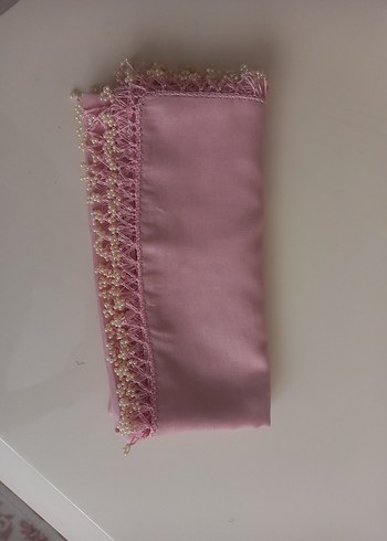 Diğer Boncuk İşlemeli Pembe İpek Eşarp tülbent