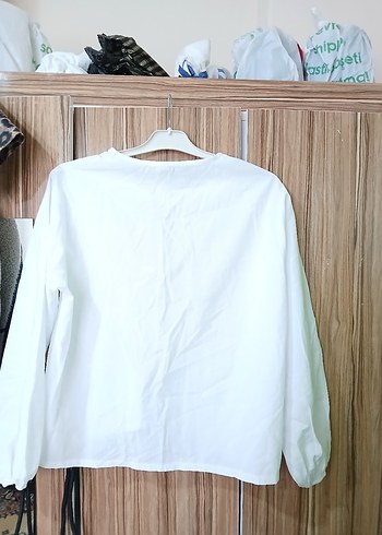 Baglama detaylı ipli gömlek beyaz kadın - Görsel 3