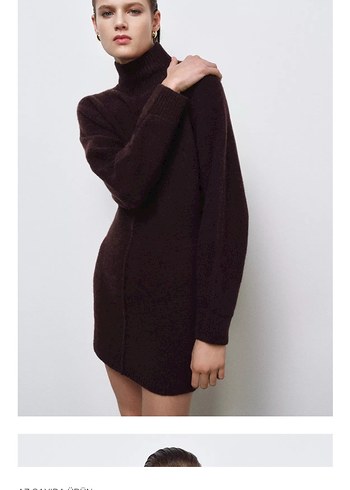 Kahverengi Yün Mini Elbise - Görsel 2