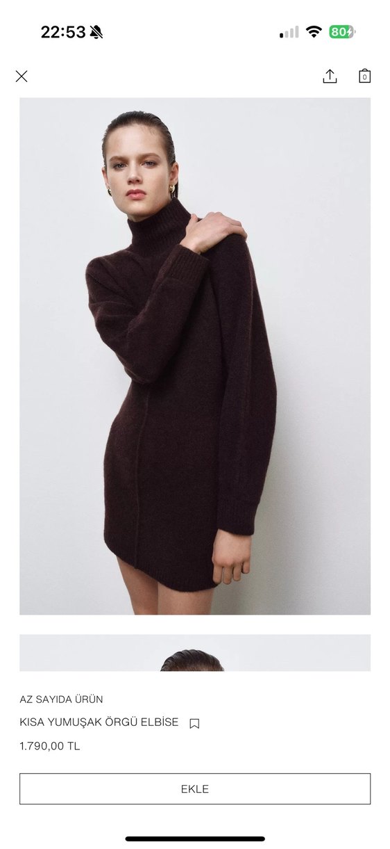 Kahverengi Yün Mini Elbise - Görsel 2