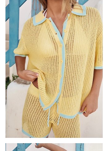 Sarı Triko Kısa Kollu Hırka - Görsel 2