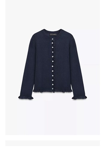 Düğmeli Uzun Kollu Koyu Mavi Kadın Hırka - Görsel 2