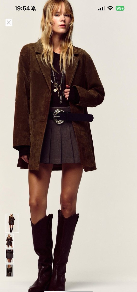 Gri Kemer Detaylı Mini Etek - Görsel 2